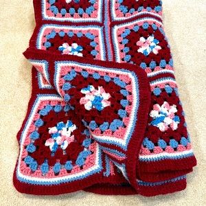 Vintage handmade crocheted afghan multicolored